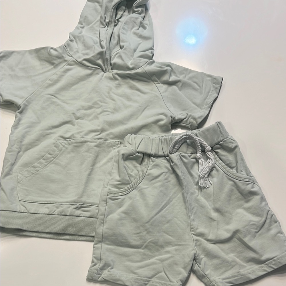 Mint Green Kids Hoodie and Shorts Set